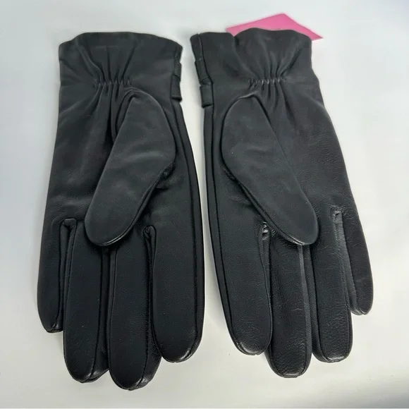 Kate Spade NY Black Lamb Leather Gloves Silver Logo Buckle Sz L - Picture 5 of 8